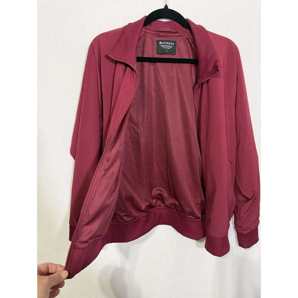 Athleta Cranberry Red Brooklyn Bomber Full Zip Jacket Size L Athleisure Active - Picture 8 of 11